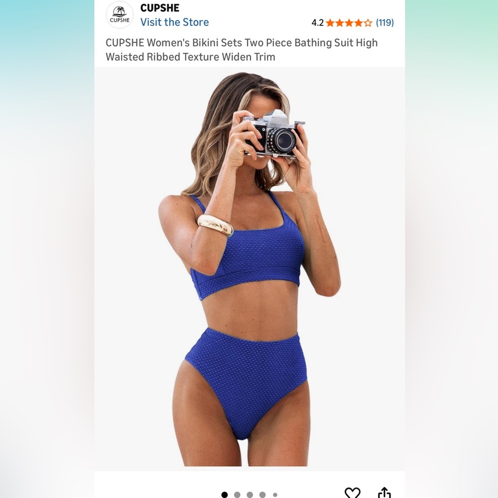 CUPSHE Women's Bikini Set Two Piece Bathing Suit High Waisted Ribbed Texture